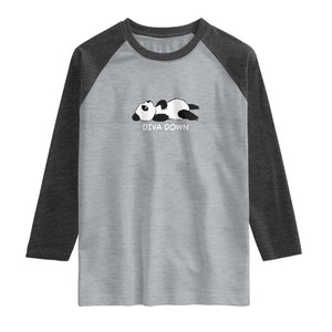 Diva Down Raglan Shirt Funny Lazy Panda Meme TS14 Heather Gray Heather Charcoal Print Your Wear