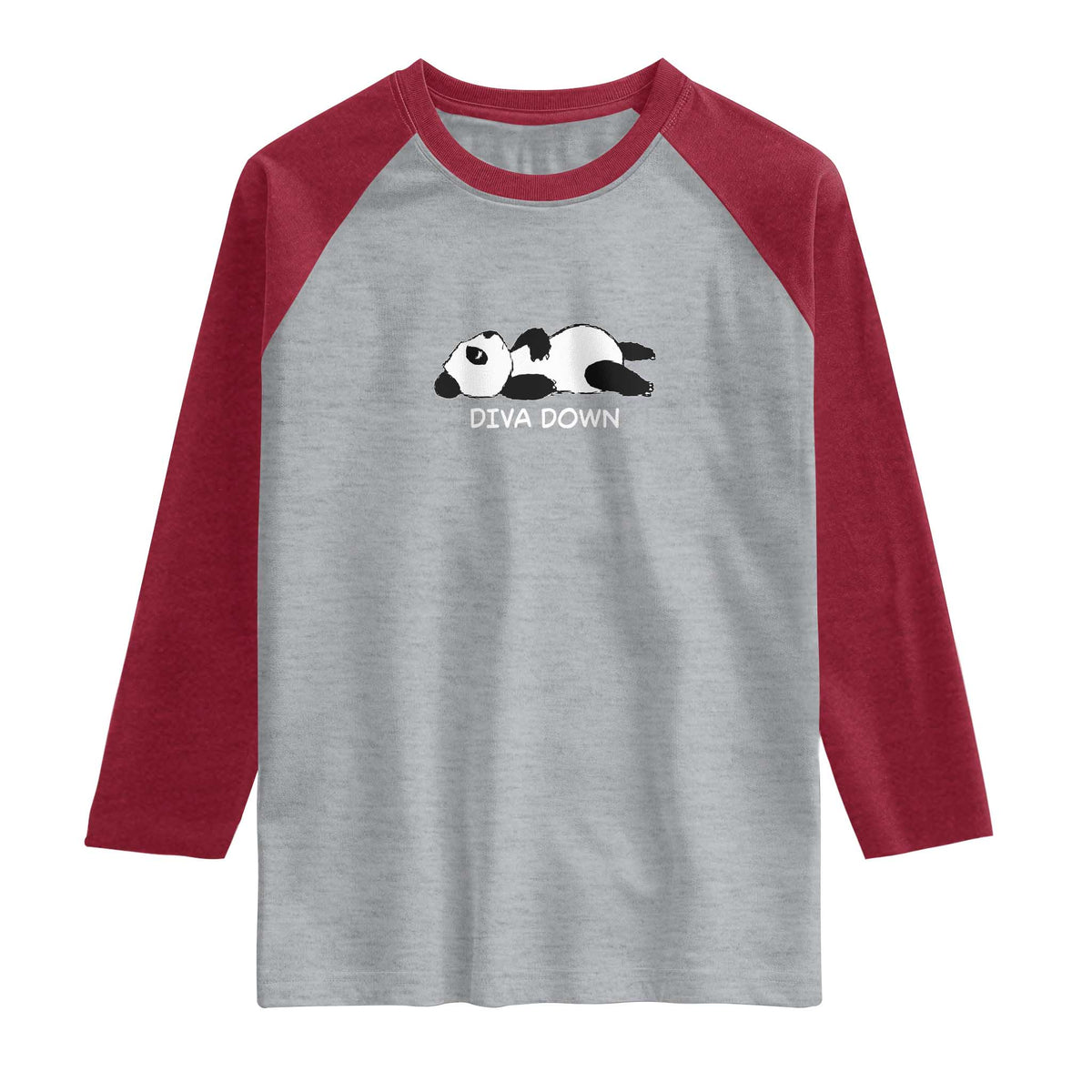 Diva Down Raglan Shirt Funny Lazy Panda Meme TS14 Heather Gray Heather Red Print Your Wear