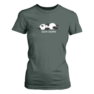 Diva Down T Shirt For Women Funny Lazy Panda Meme TS14 Dark Forest Green Print Your Wear