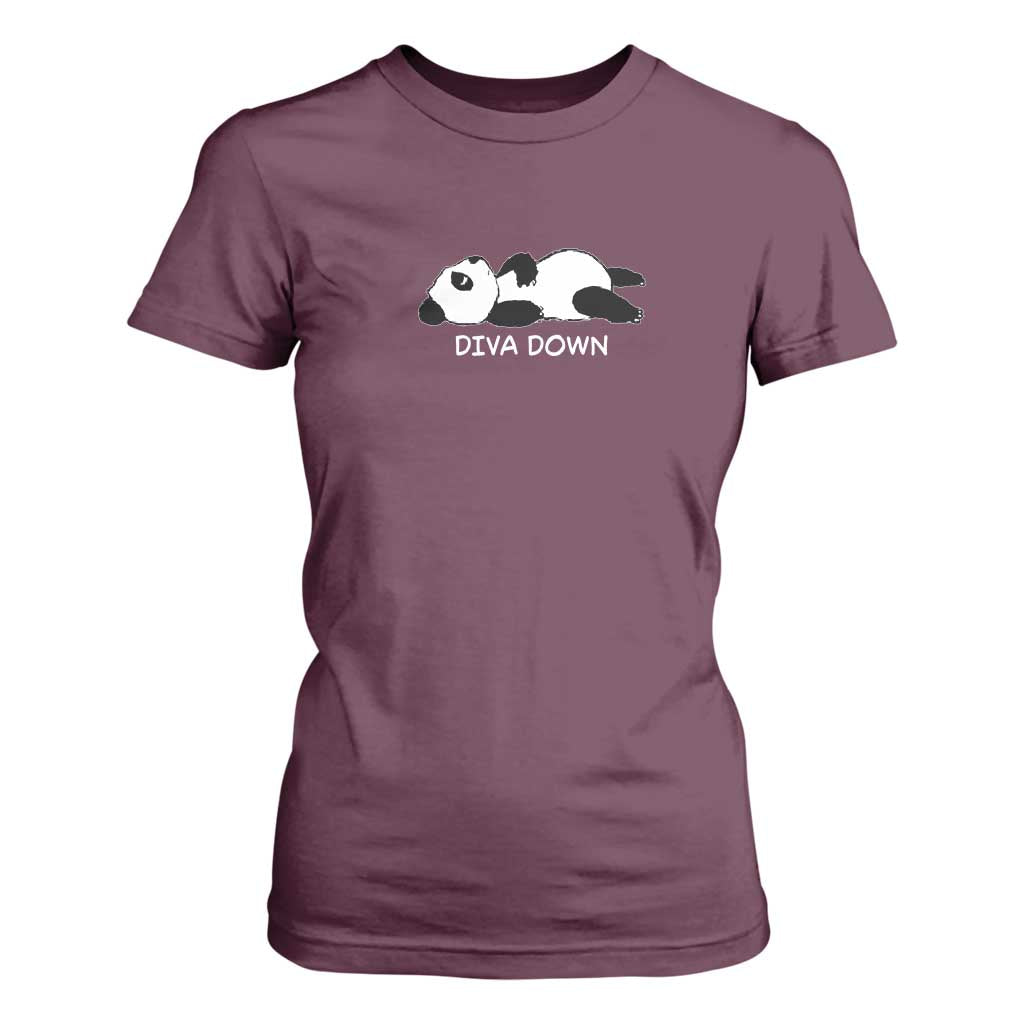 Diva Down T Shirt For Women Funny Lazy Panda Meme TS14 Maroon Print Your Wear