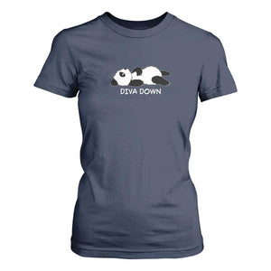 Diva Down T Shirt For Women Funny Lazy Panda Meme TS14 Navy Print Your Wear