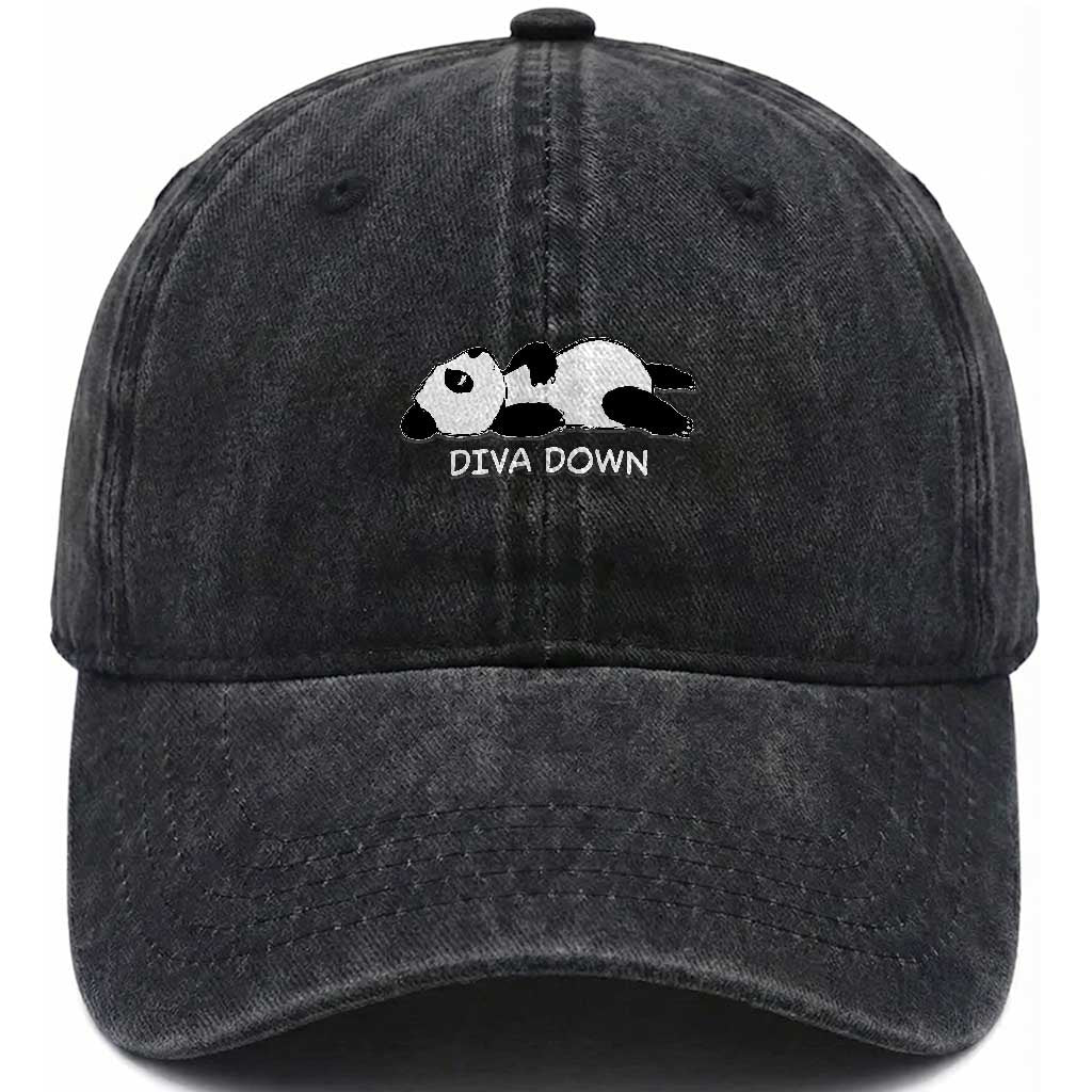 Diva Down Washed Cotton Baseball Cap Funny Lazy Panda Meme TS14 Print Your Wear