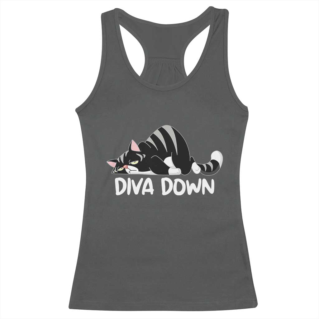 Diva Down Racerback Tank Top Funny Sarcastic Cat Meme TS14 Dark Heather Print Your Wear
