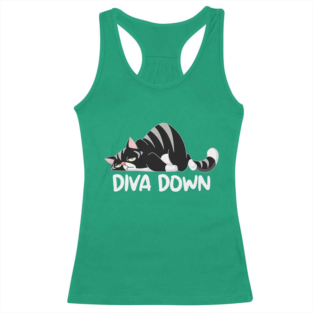 Diva Down Racerback Tank Top Funny Sarcastic Cat Meme TS14 Irish Green Print Your Wear