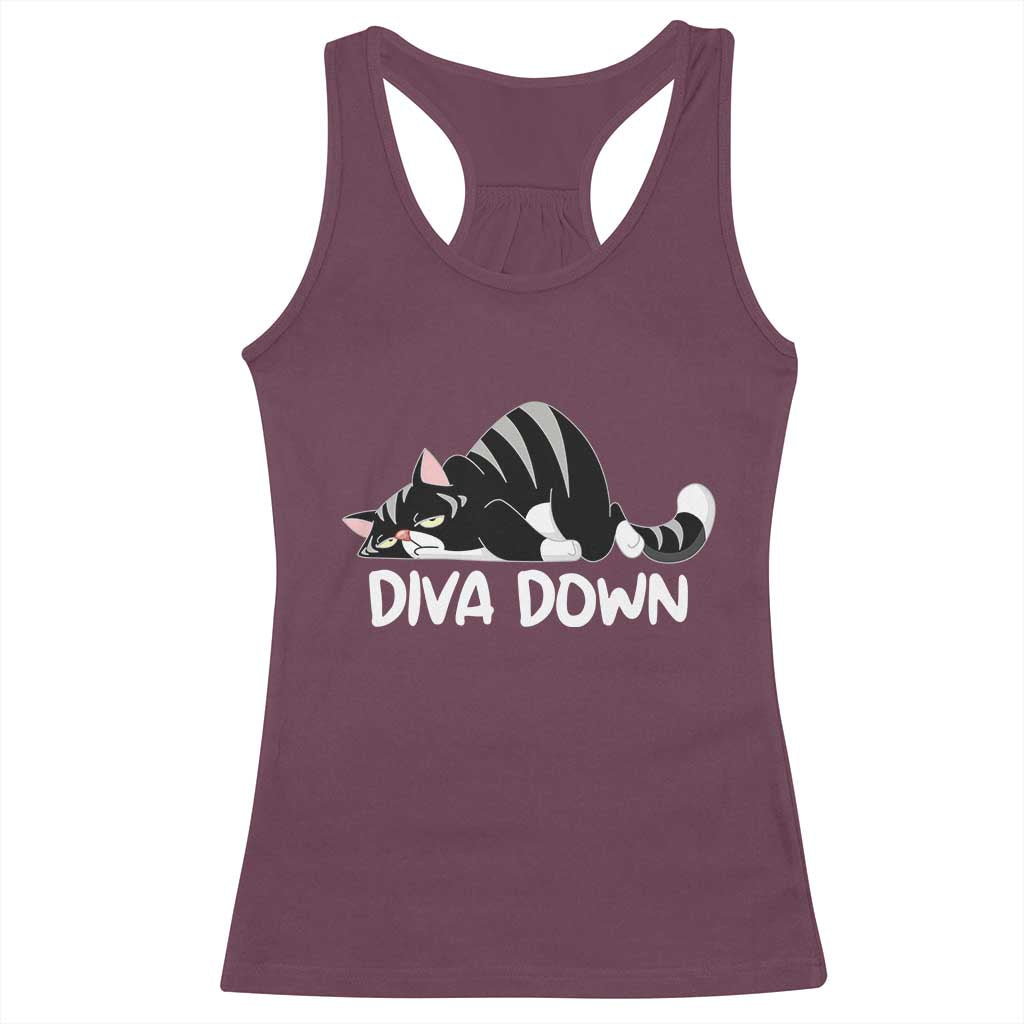 Diva Down Racerback Tank Top Funny Sarcastic Cat Meme TS14 Maroon Print Your Wear