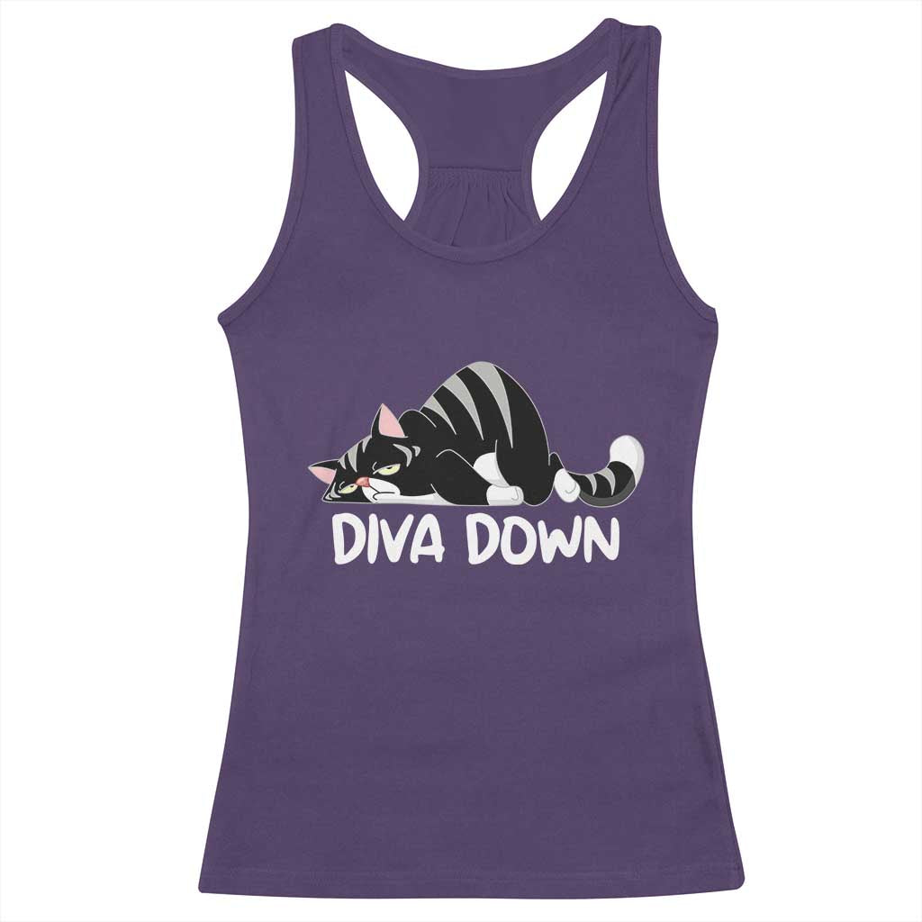 Diva Down Racerback Tank Top Funny Sarcastic Cat Meme TS14 Purple Print Your Wear