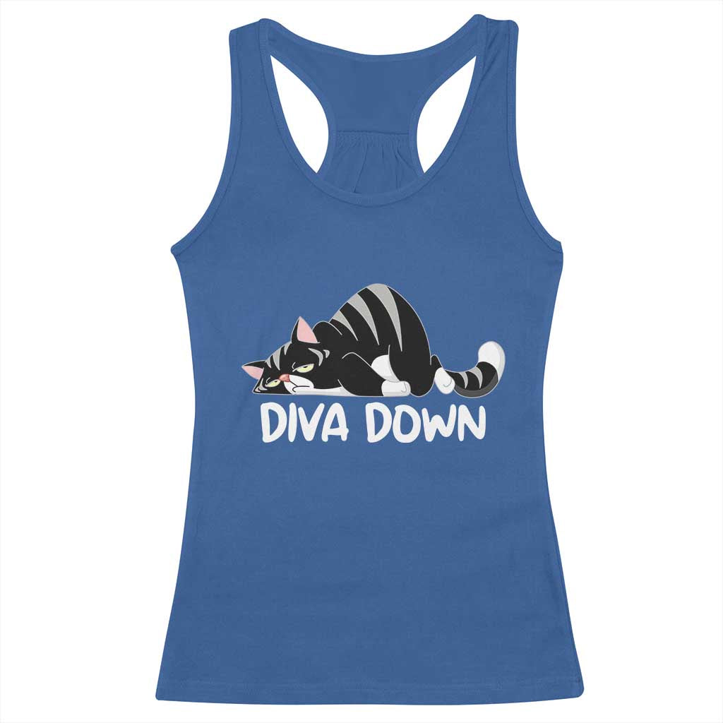 Diva Down Racerback Tank Top Funny Sarcastic Cat Meme TS14 Royal Blue Print Your Wear