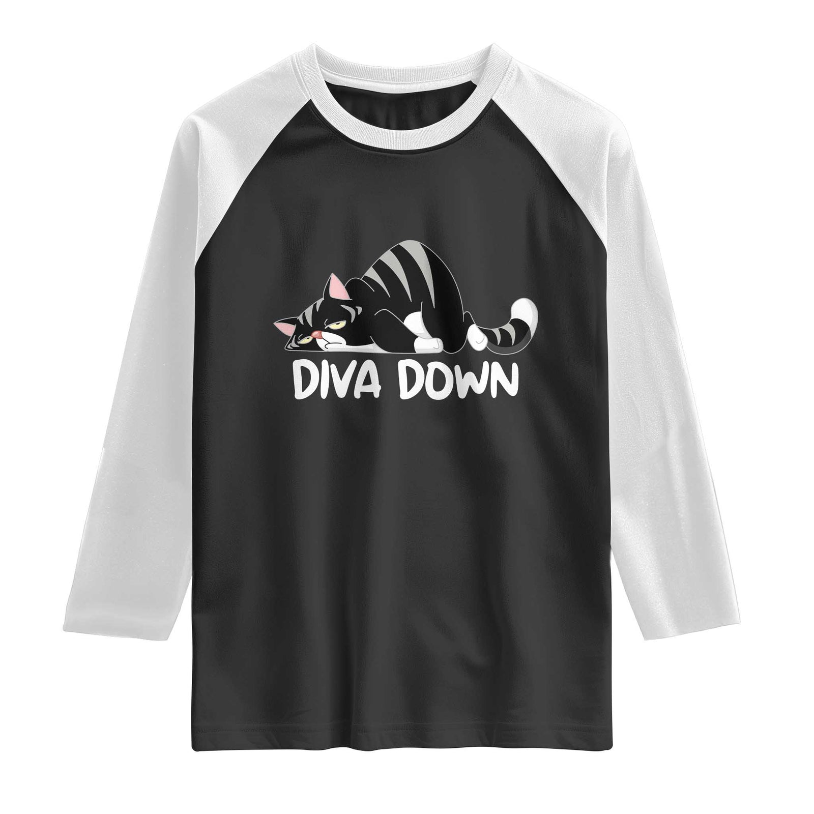Diva Down Raglan Shirt Funny Sarcastic Cat Meme TS14 Black White Print Your Wear