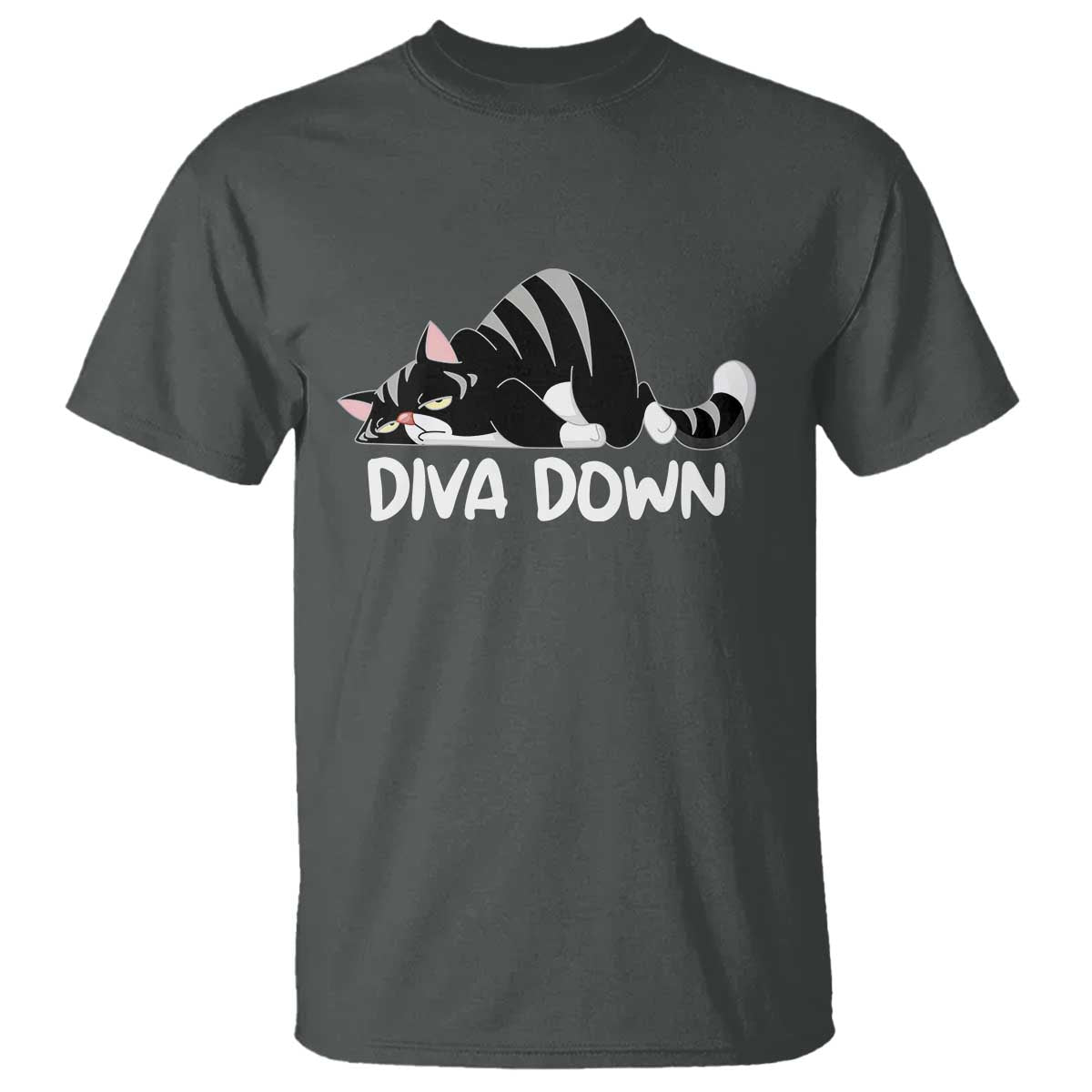 Diva Down T Shirt Funny Sarcastic Cat Meme TS14 Dark Heather Print Your Wear
