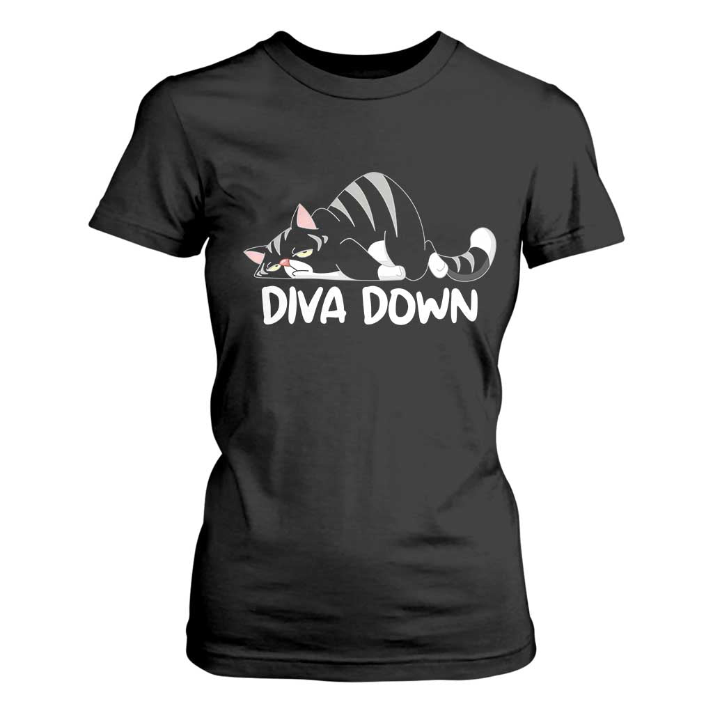 Diva Down T Shirt For Women Funny Sarcastic Cat Meme TS14 Black Print Your Wear