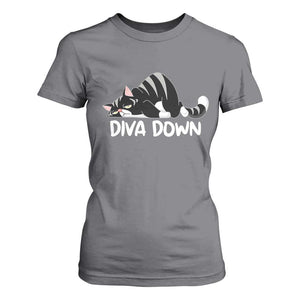 Diva Down T Shirt For Women Funny Sarcastic Cat Meme TS14 Charcoal Print Your Wear