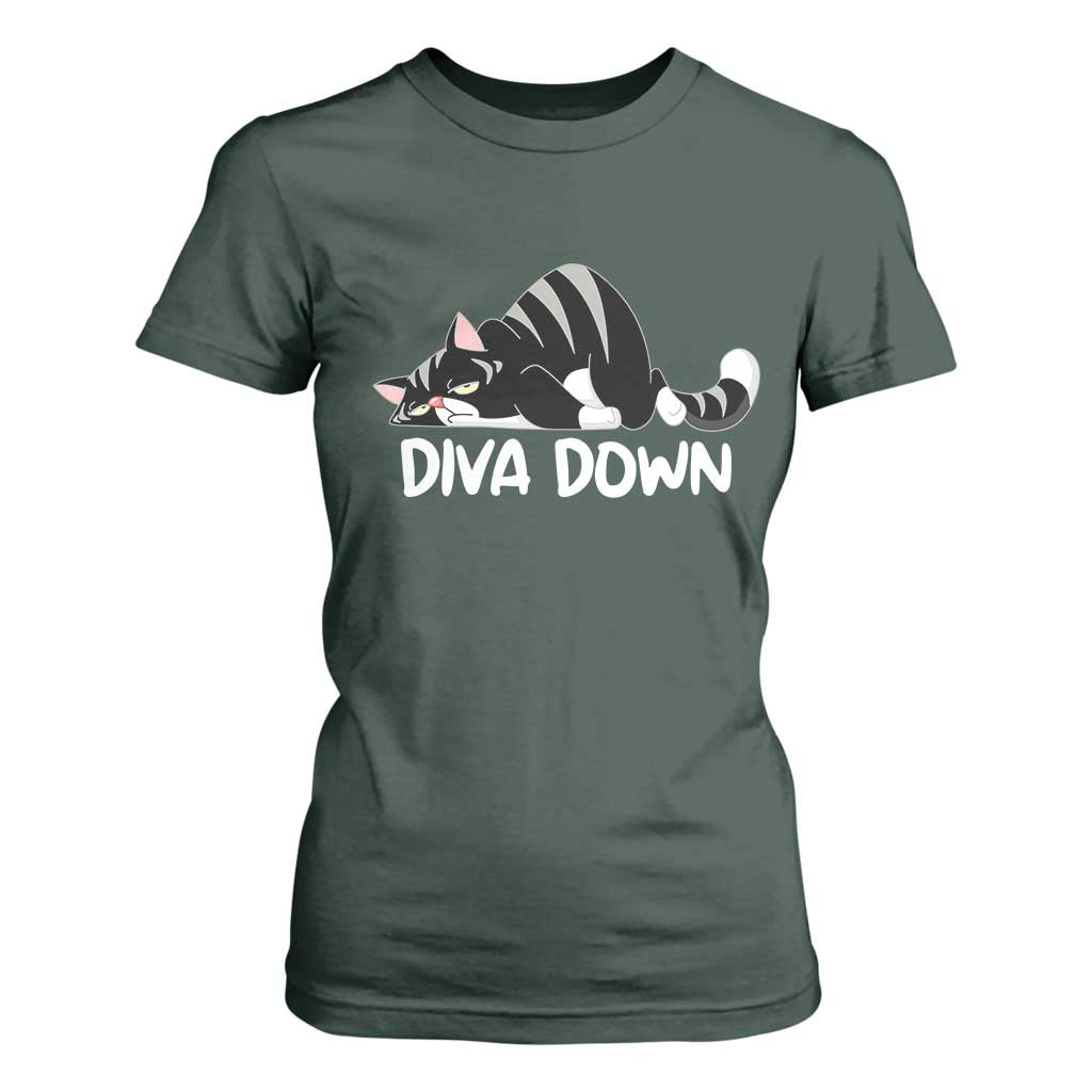 Diva Down T Shirt For Women Funny Sarcastic Cat Meme TS14 Dark Forest Green Print Your Wear