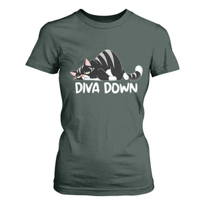 Diva Down T Shirt For Women Funny Sarcastic Cat Meme TS14 Dark Forest Green Print Your Wear