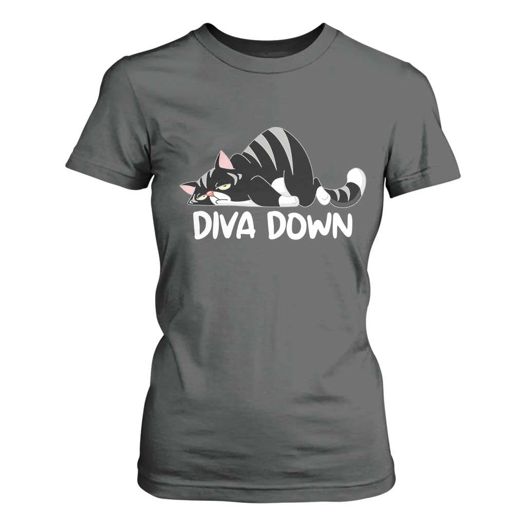 Diva Down T Shirt For Women Funny Sarcastic Cat Meme TS14 Dark Heather Print Your Wear