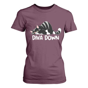 Diva Down T Shirt For Women Funny Sarcastic Cat Meme TS14 Maroon Print Your Wear