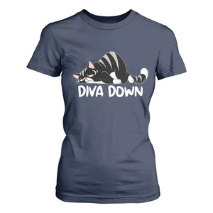 Diva Down T Shirt For Women Funny Sarcastic Cat Meme TS14 Navy Print Your Wear