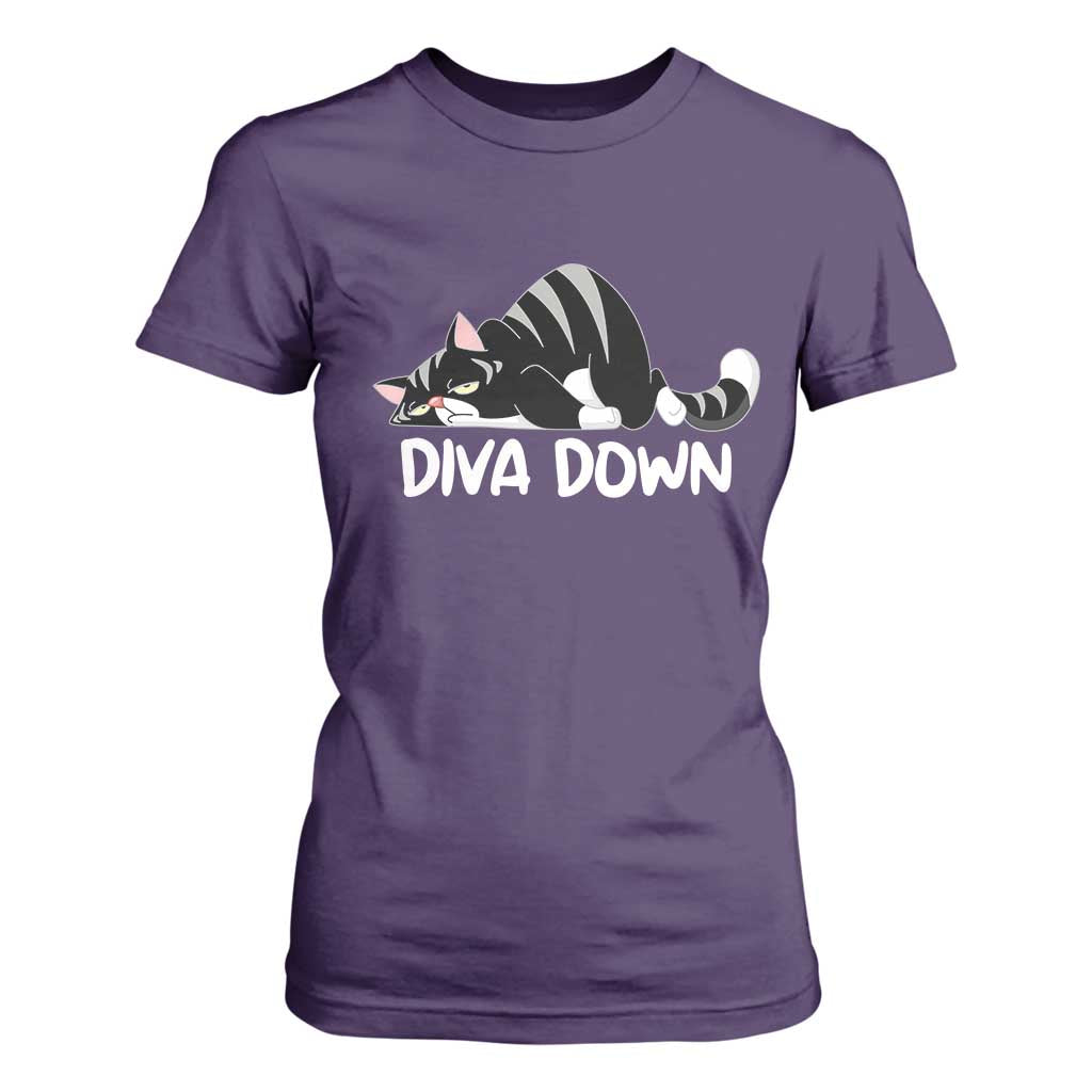 Diva Down T Shirt For Women Funny Sarcastic Cat Meme TS14 Purple Print Your Wear