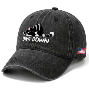 Diva Down Washed Cotton Baseball Cap Funny Sarcastic Cat Meme TS14 Print Your Wear