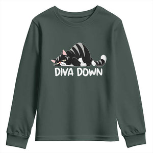 Diva Down Youth Sweatshirt Funny Sarcastic Cat Meme TS14 Dark Forest Green Print Your Wear