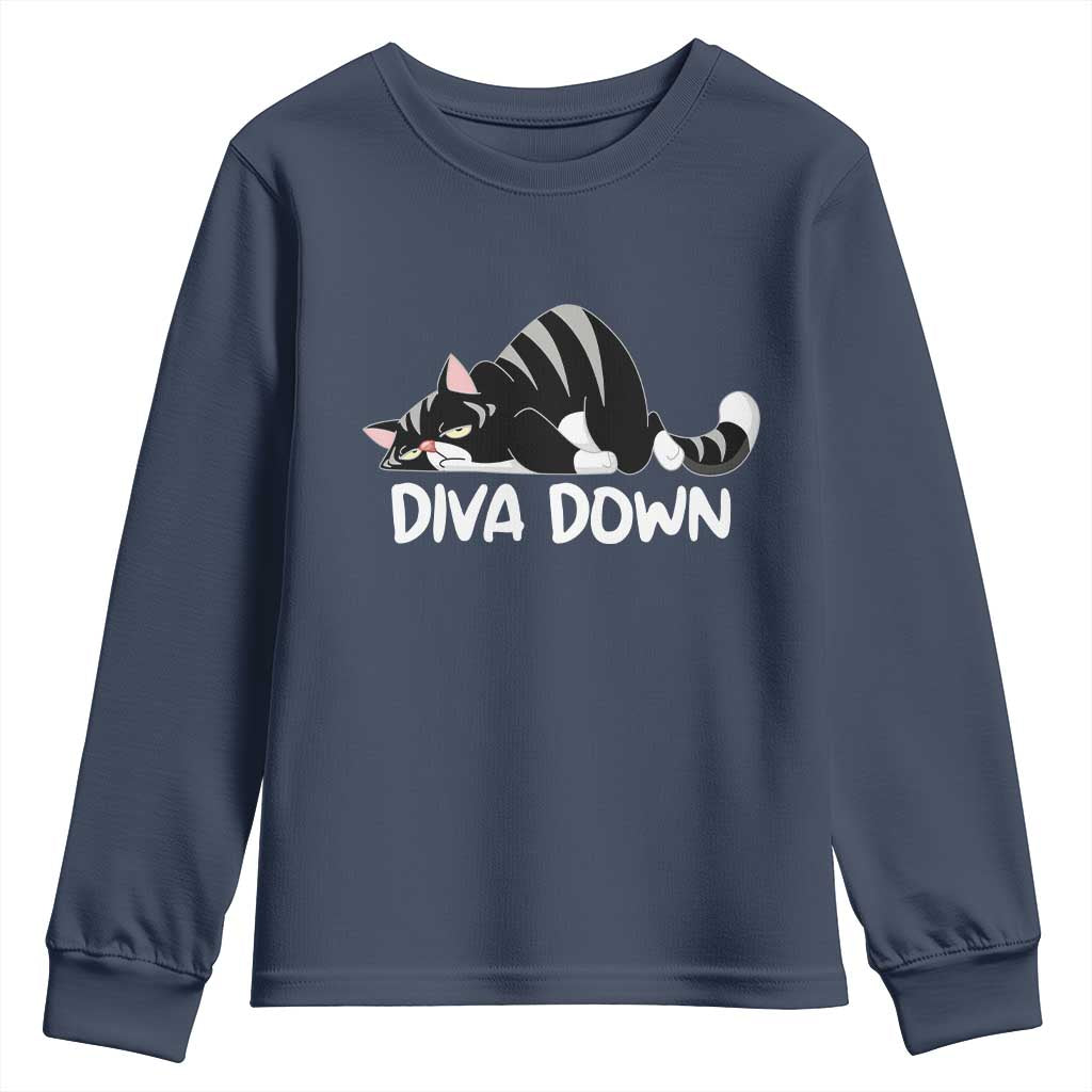 Diva Down Youth Sweatshirt Funny Sarcastic Cat Meme TS14 Navy Print Your Wear