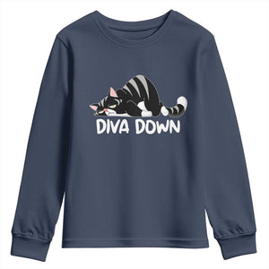 Diva Down Youth Sweatshirt Funny Sarcastic Cat Meme TS14 Navy Print Your Wear