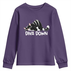 Diva Down Youth Sweatshirt Funny Sarcastic Cat Meme TS14 Purple Print Your Wear