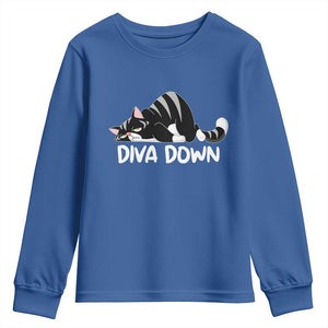 Diva Down Youth Sweatshirt Funny Sarcastic Cat Meme TS14 Royal Blue Print Your Wear