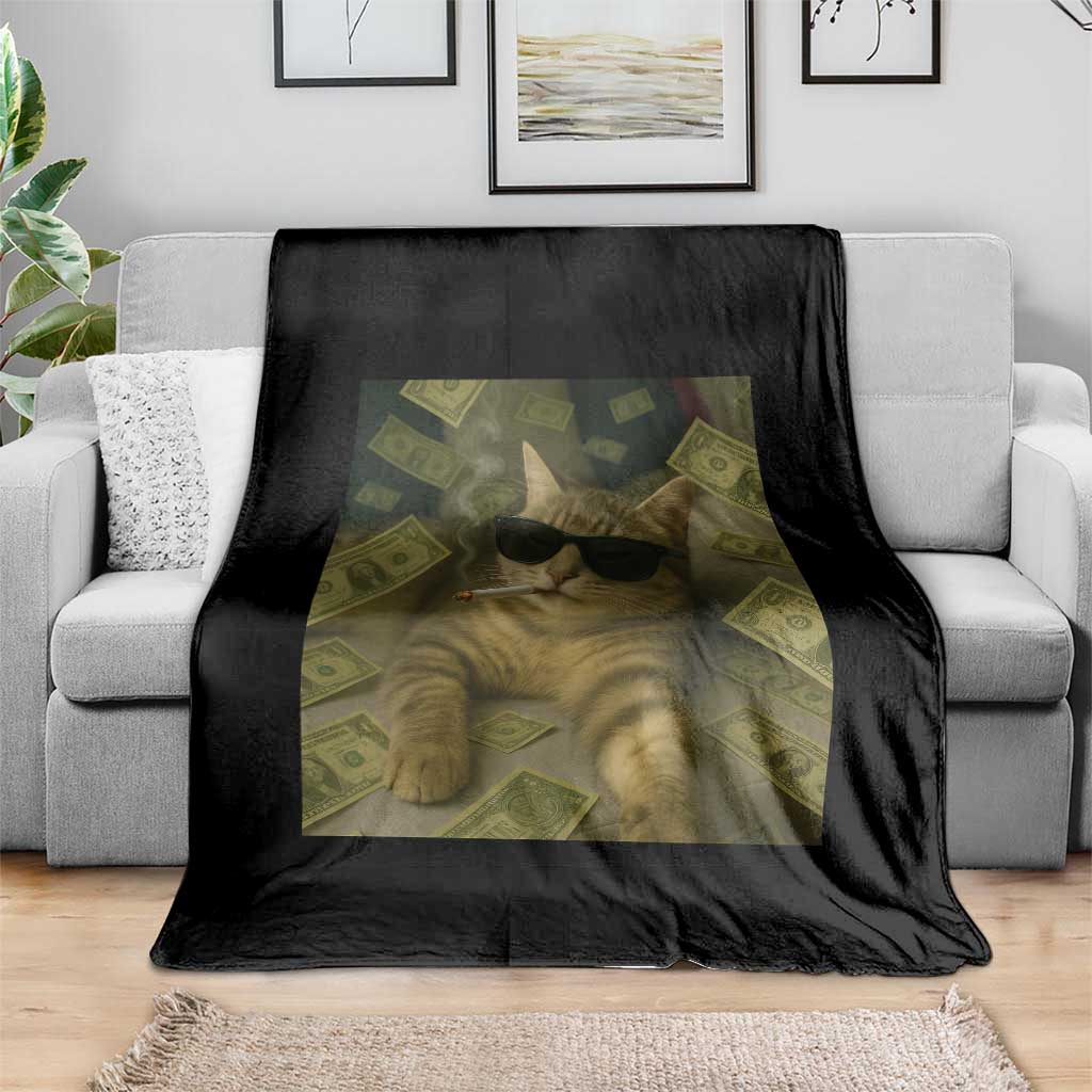 Funny Smoking Cat Selfie Meme Throw Blanket Gen Z Joke TS14 Print Your Wear