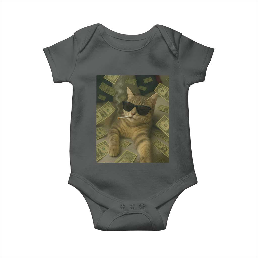 Funny Smoking Cat Selfie Meme Baby Onesie Gen Z Joke TS14 Dark Heather Print Your Wear