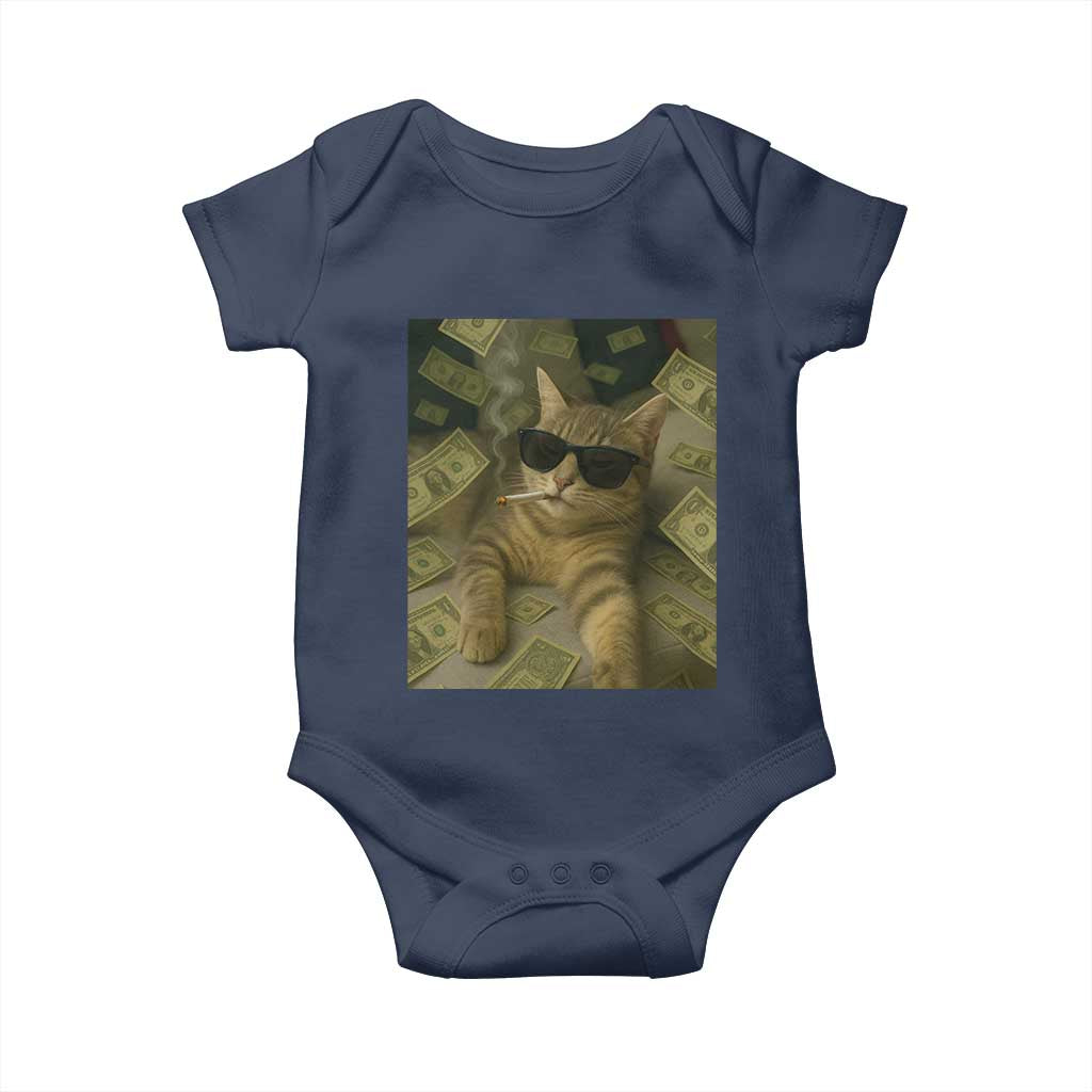 Funny Smoking Cat Selfie Meme Baby Onesie Gen Z Joke TS14 Navy Print Your Wear