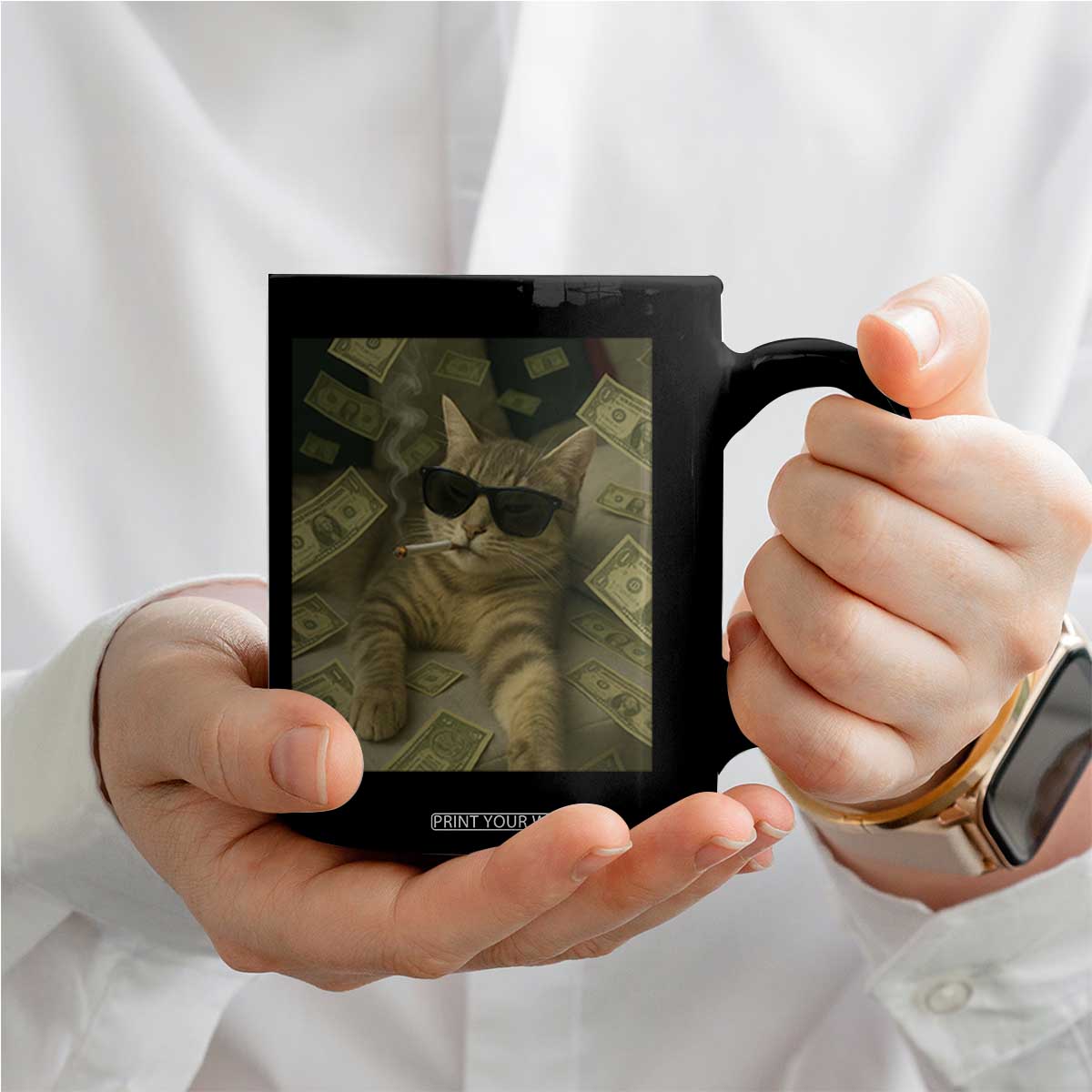 Funny Smoking Cat Selfie Meme Coffee Mug Gen Z Joke TS14 Print Your Wear