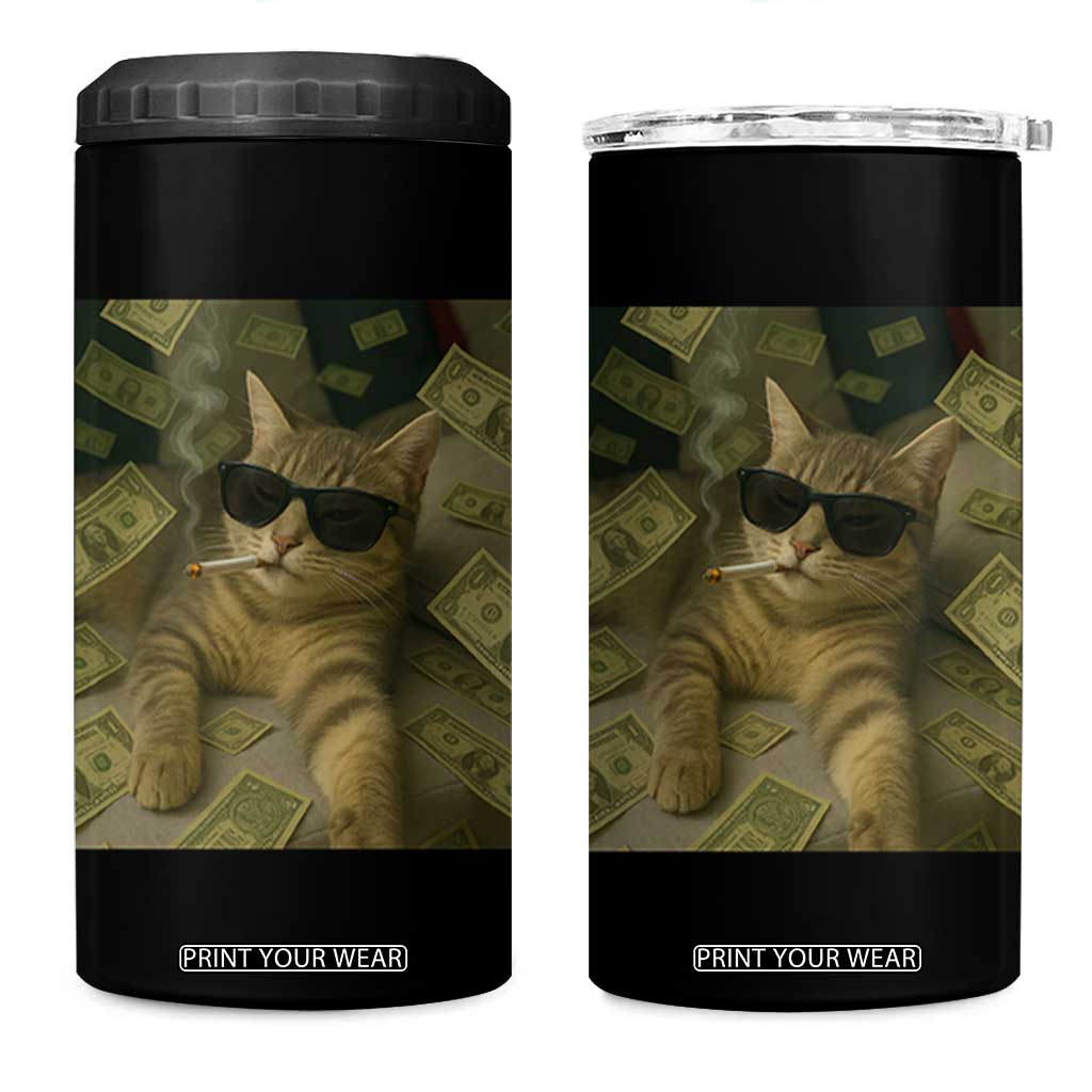 Funny Smoking Cat Selfie Meme 4 in 1 Can Cooler Tumbler Gen Z Joke TS14 One Size: 16 oz Black Print Your Wear