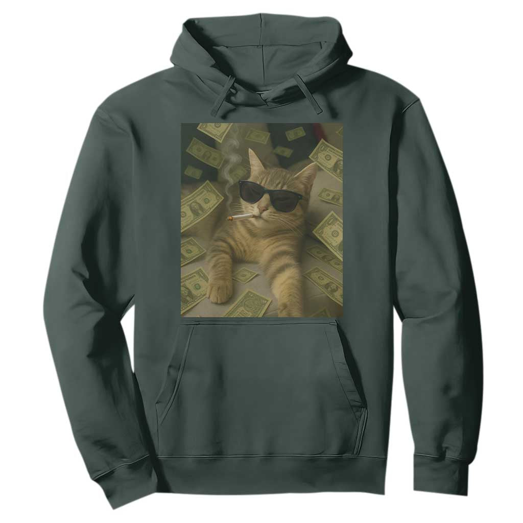Funny Smoking Cat Selfie Meme Hoodie Gen Z Joke TS14 Dark Forest Green Print Your Wear