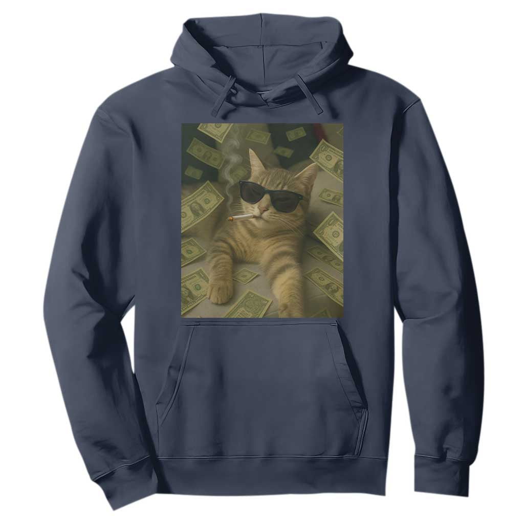 Funny Smoking Cat Selfie Meme Hoodie Gen Z Joke TS14 Navy Print Your Wear