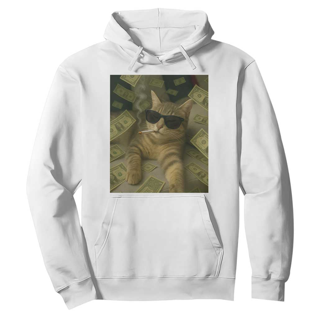 Funny Smoking Cat Selfie Meme Hoodie Gen Z Joke TS14 White Print Your Wear