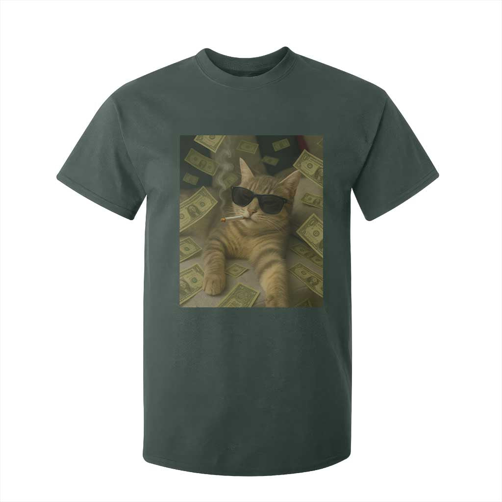 Funny Smoking Cat Selfie Meme T Shirt For Kid Gen Z Joke TS14 Dark Forest Green Print Your Wear