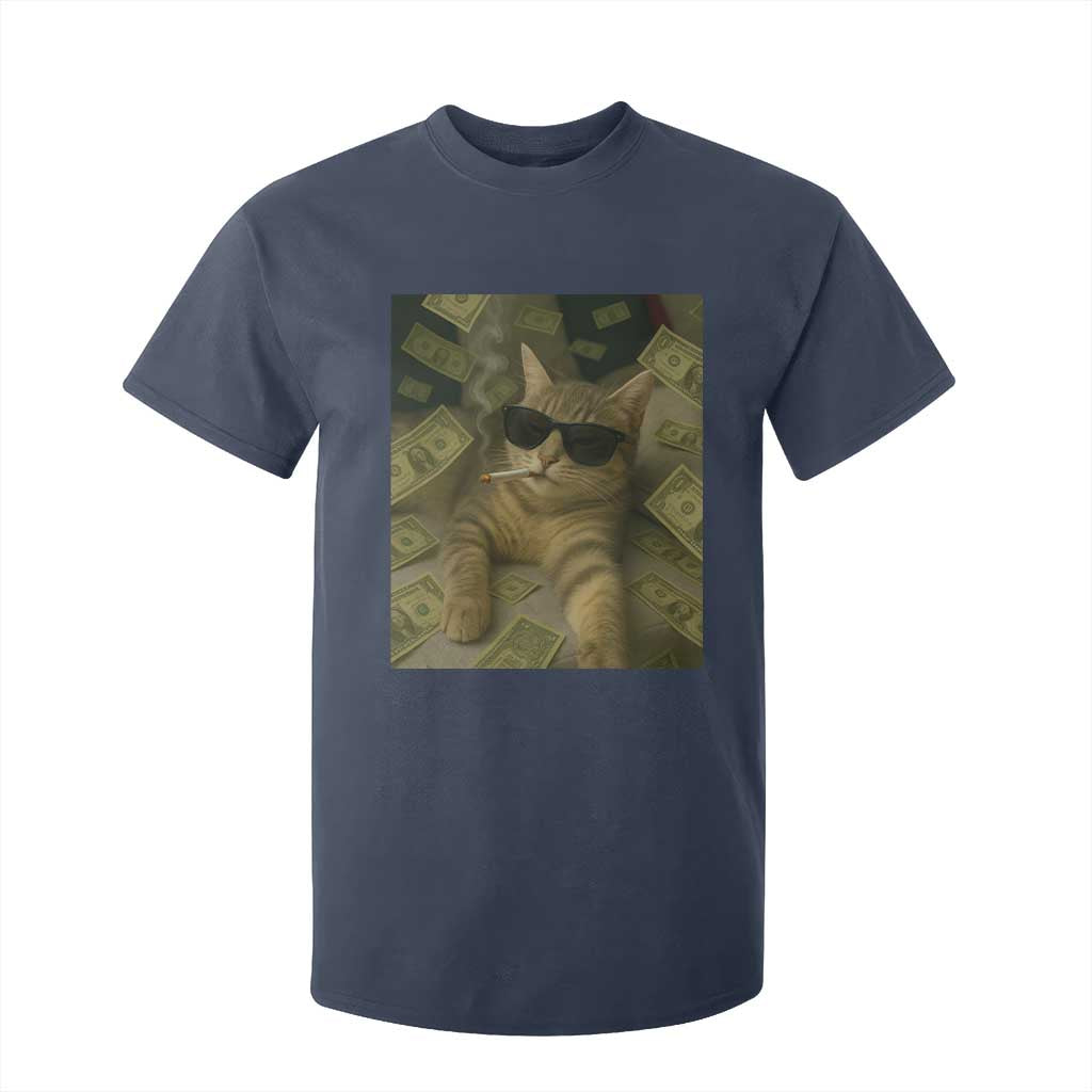 Funny Smoking Cat Selfie Meme T Shirt For Kid Gen Z Joke TS14 Navy Print Your Wear