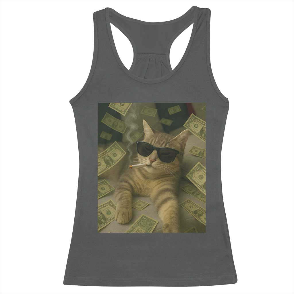 Funny Smoking Cat Selfie Meme Racerback Tank Top Gen Z Joke TS14 Dark Heather Print Your Wear
