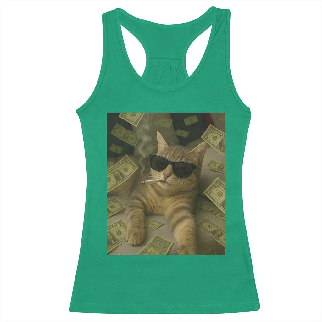 Funny Smoking Cat Selfie Meme Racerback Tank Top Gen Z Joke TS14 Irish Green Print Your Wear