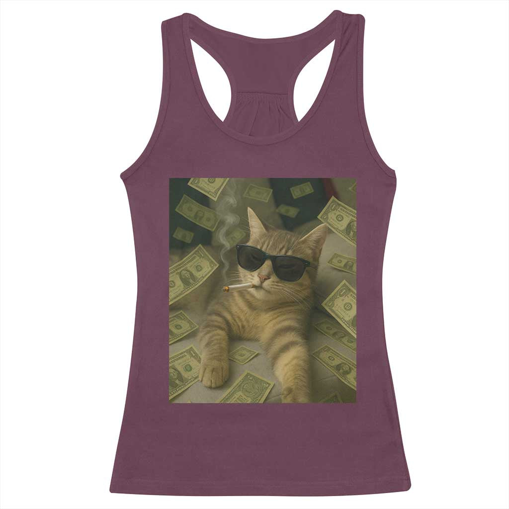 Funny Smoking Cat Selfie Meme Racerback Tank Top Gen Z Joke TS14 Maroon Print Your Wear