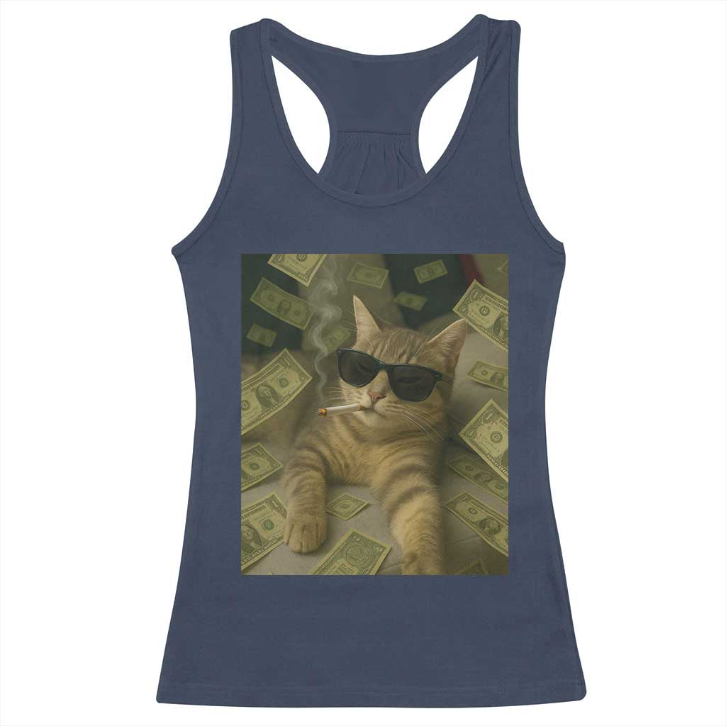 Funny Smoking Cat Selfie Meme Racerback Tank Top Gen Z Joke TS14 Navy Print Your Wear