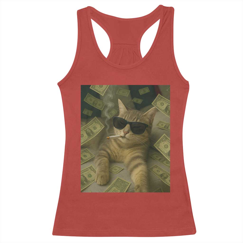 Funny Smoking Cat Selfie Meme Racerback Tank Top Gen Z Joke TS14 Red Print Your Wear