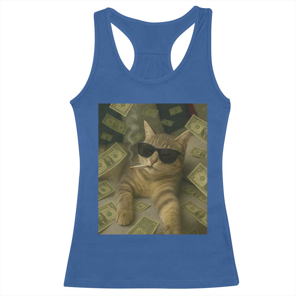 Funny Smoking Cat Selfie Meme Racerback Tank Top Gen Z Joke TS14 Royal Blue Print Your Wear
