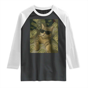 Funny Smoking Cat Selfie Meme Raglan Shirt Gen Z Joke TS14 Black White Print Your Wear
