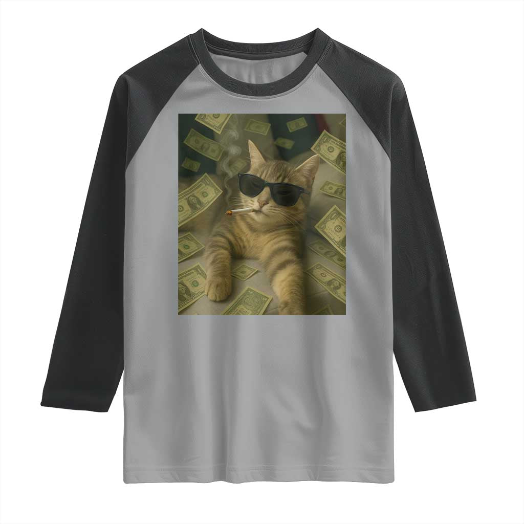 Funny Smoking Cat Selfie Meme Raglan Shirt Gen Z Joke TS14 Sport Gray Black Print Your Wear