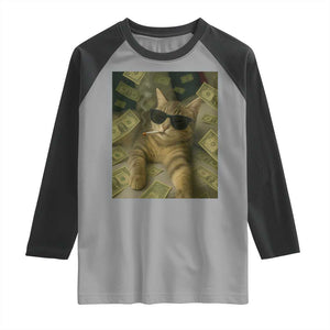 Funny Smoking Cat Selfie Meme Raglan Shirt Gen Z Joke TS14 Sport Gray Black Print Your Wear