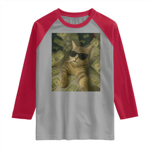Funny Smoking Cat Selfie Meme Raglan Shirt Gen Z Joke TS14 Sport Gray Red Print Your Wear