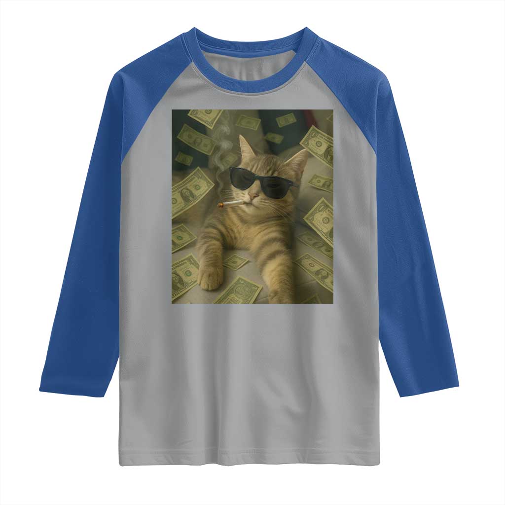 Funny Smoking Cat Selfie Meme Raglan Shirt Gen Z Joke TS14 Sport Gray Royal Print Your Wear