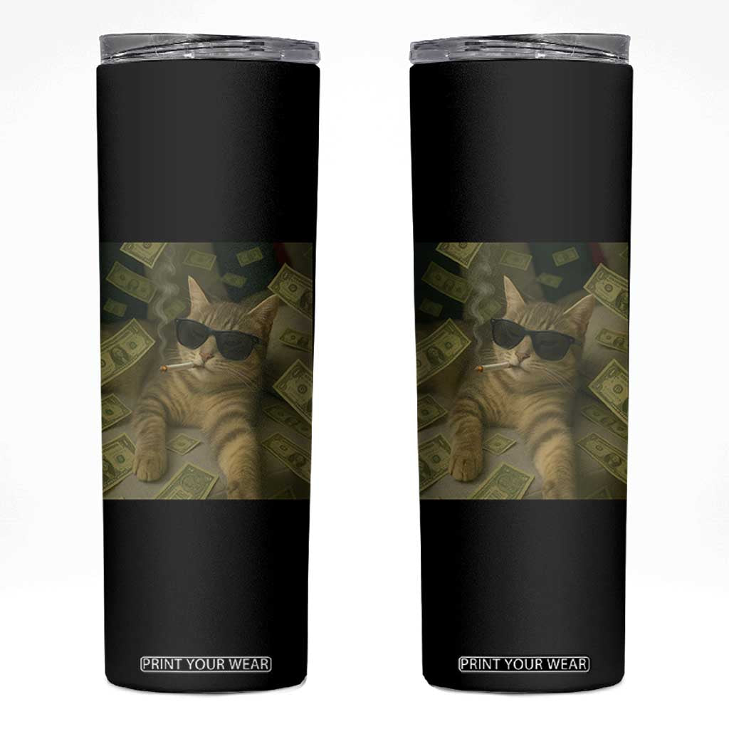 Funny Smoking Cat Selfie Meme Skinny Tumbler Gen Z Joke TS14 Black Print Your Wear
