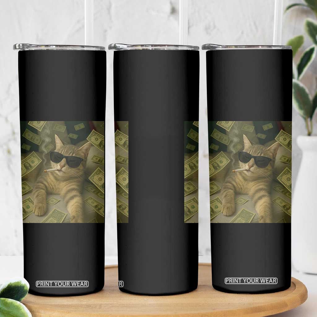 Funny Smoking Cat Selfie Meme Skinny Tumbler Gen Z Joke TS14 Print Your Wear